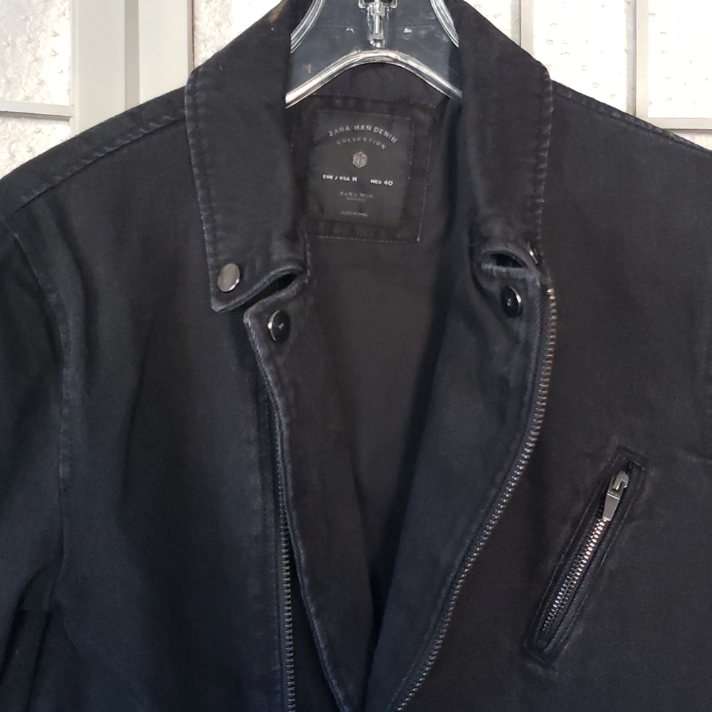 Zara black denim full zip lined mens jacket size M - Picture 4 of 7